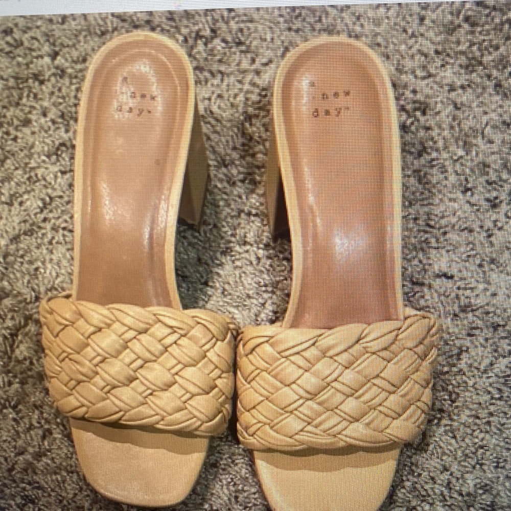 A New Day Women's Beige Braided Heeled Mules